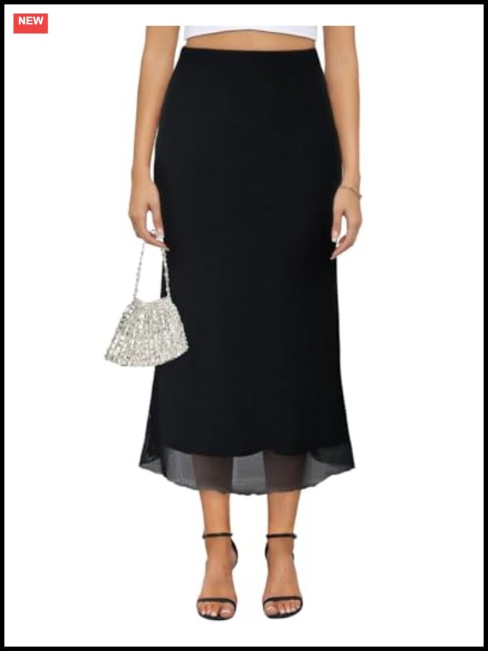 Mesh Midi Skirt High Waisted Bodycon Slim Fit Long Women's